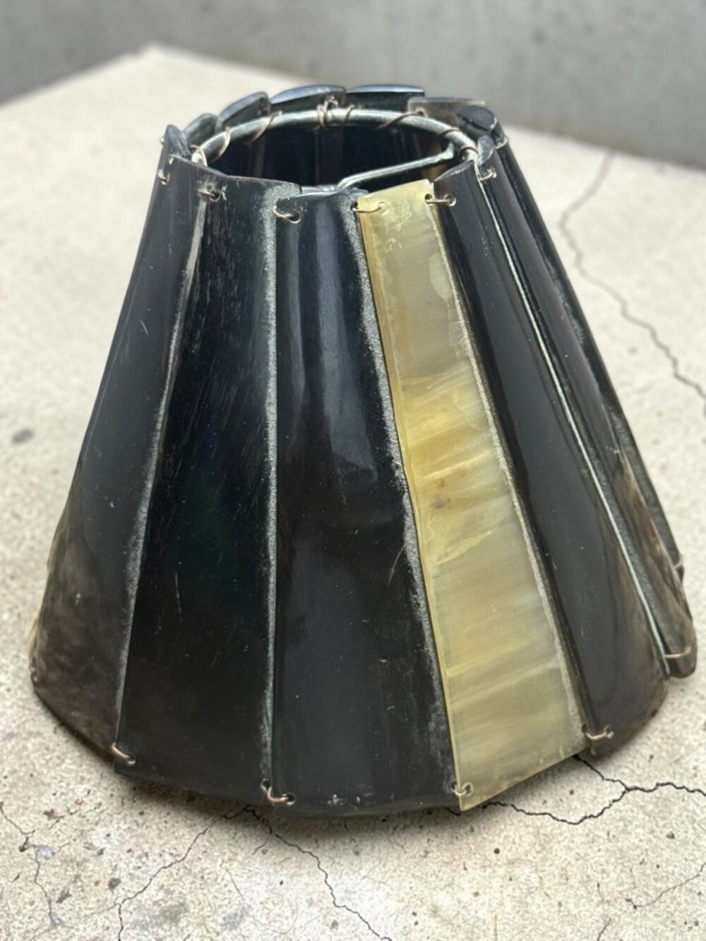 Vintage MCM Conical Black & Natural Horn Panels Lampshade